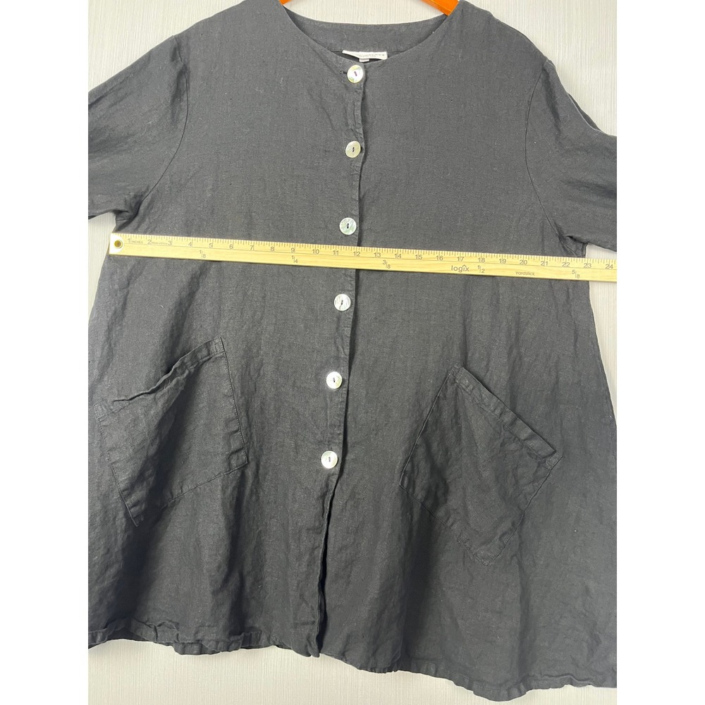 Bryn Walker Mother of Pearl Button Front L Black Linen Tunic Lagenlook Coastal - Picture 10 of 11